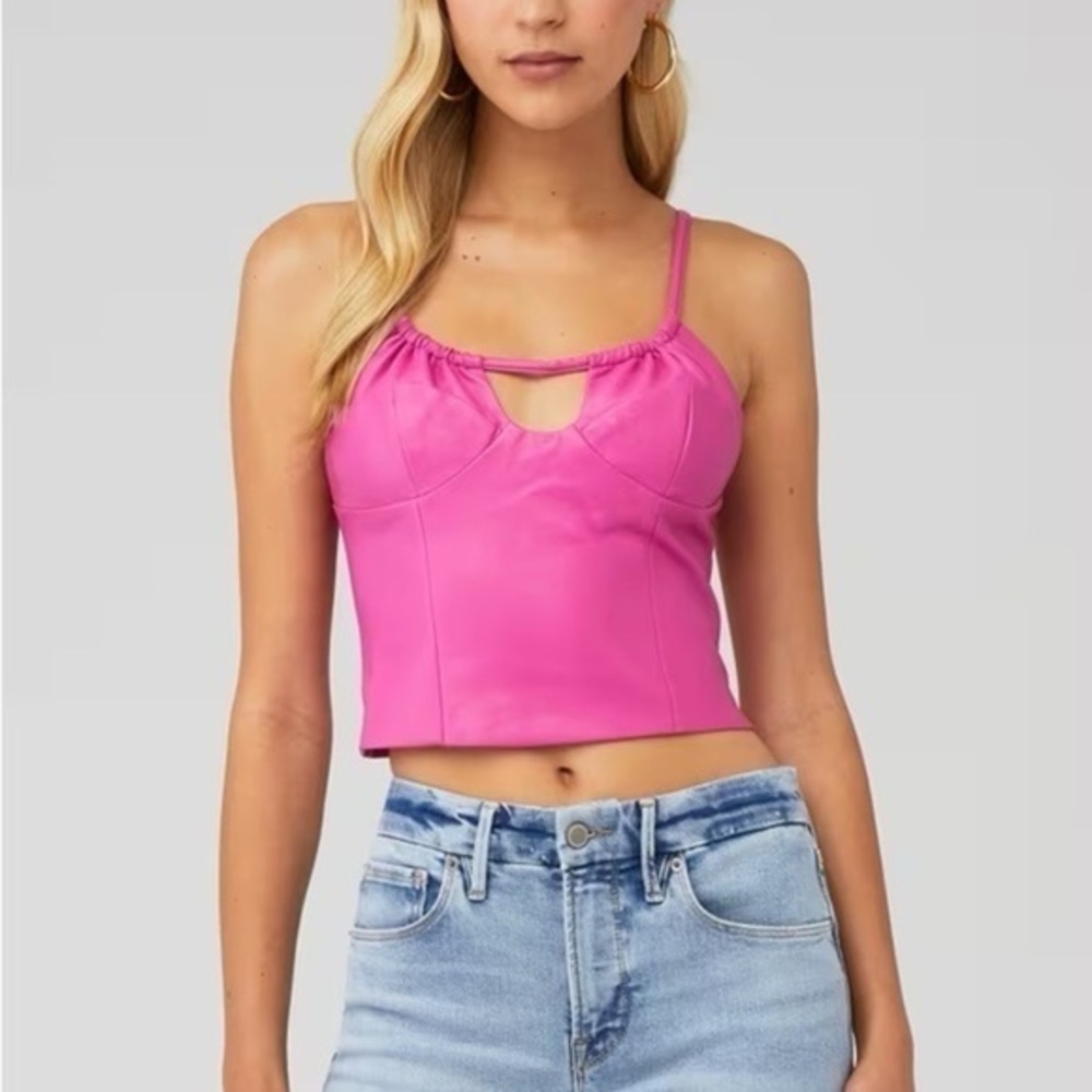 WAYF XS Faux Leather Cami Tank Top Magenta